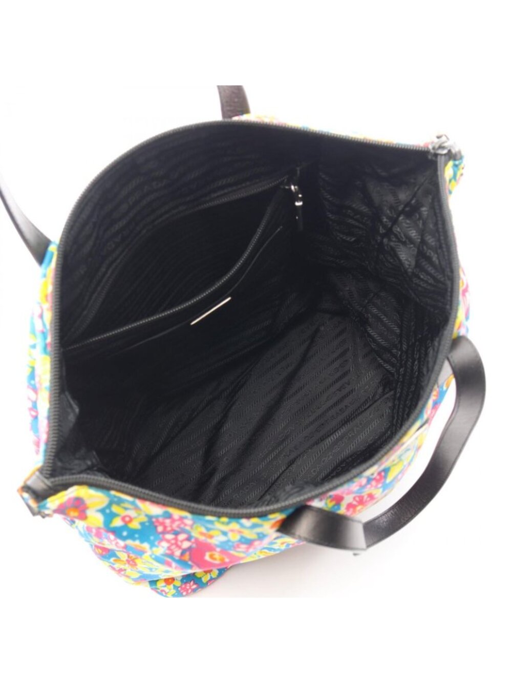 Prada Tote Tessutat Floral 2-Way Multi Nylon Saffiano Leather Triangle Logo - Picture 3 of 10